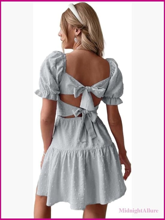 Dresses & Skirts - Swiss Dot Tie Backless Mini Dress Ruffle Hem Flowy Casual Summer